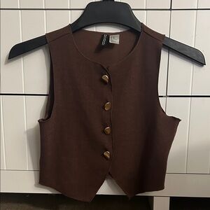 Brown Button-Front Knit Vest with Gold Buttons